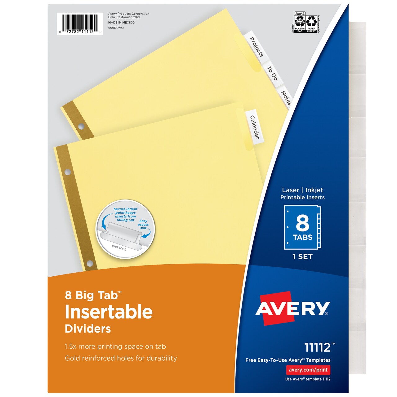 Avery Big Tab Insertable Dividers, Buff Paper, Clear Tabs, 8-Tab Set (11112) - 48 Pack